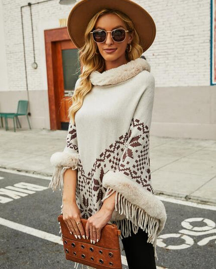 Fringe Geometric Cape Sleeve Poncho