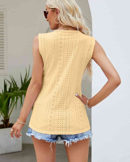 Contrast V-Neck Eyelet Tank
