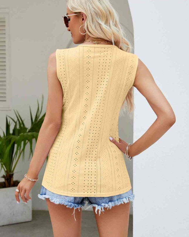 Contrast V-Neck Eyelet Tank