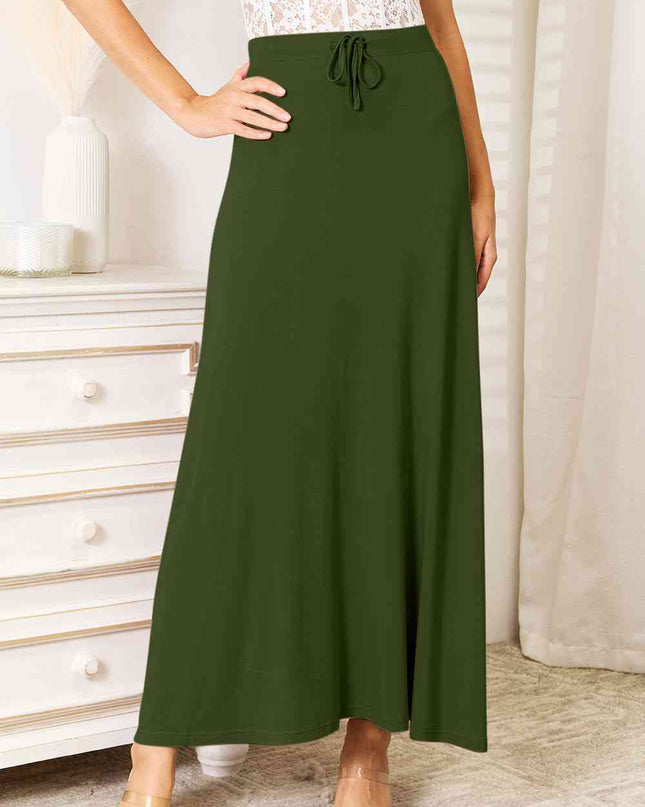 Double Take Full Size Soft Rayon Drawstring Waist Maxi Skirt Rayon