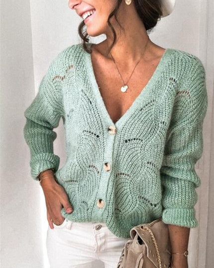 Openwork Button Up Long Sleeve Cardigan