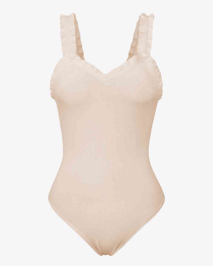 Ribbed Ruffle Trim Sleeveless Bodysuit