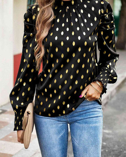 Printed Mock Neck Lantern Sleeve Blouse