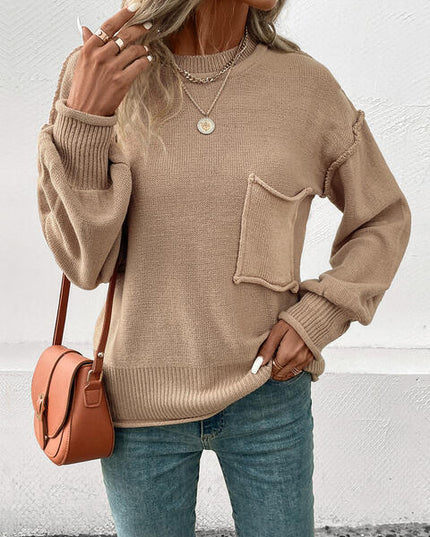 Exposed Seam Round Neck Sweater