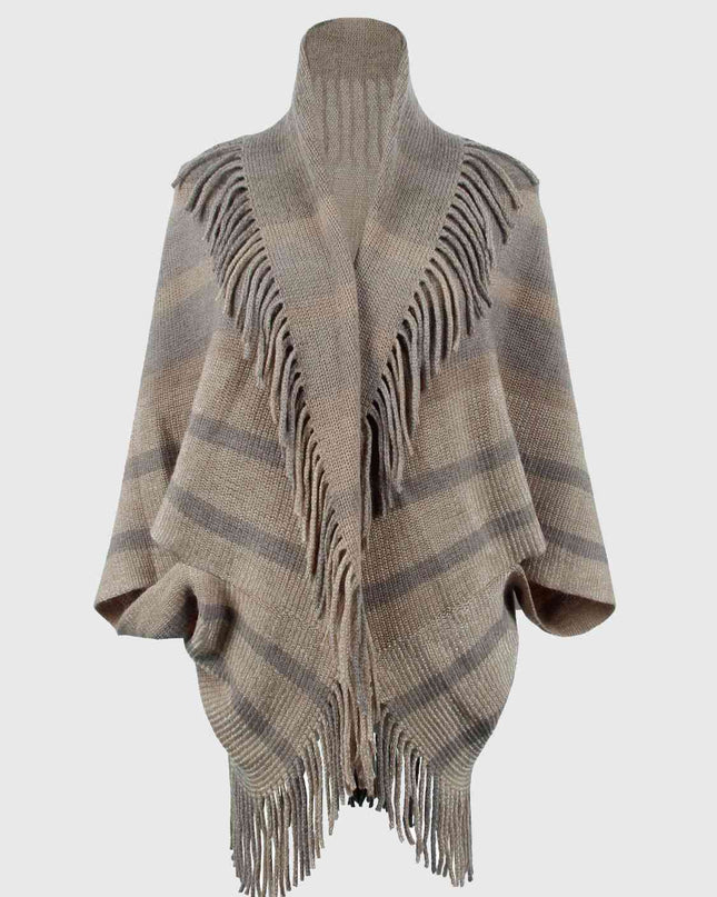 Fringe Detail Open Front Poncho