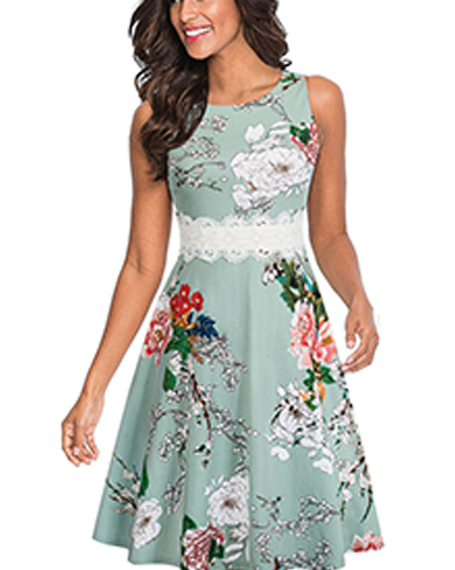 Printed Smocked Waist Sleeveless Dress