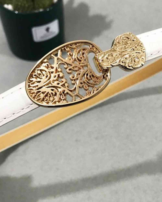 Skinny PU Leather Belt with Alloy Buckle