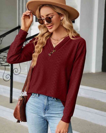 V-Neck Long Sleeve Blouse