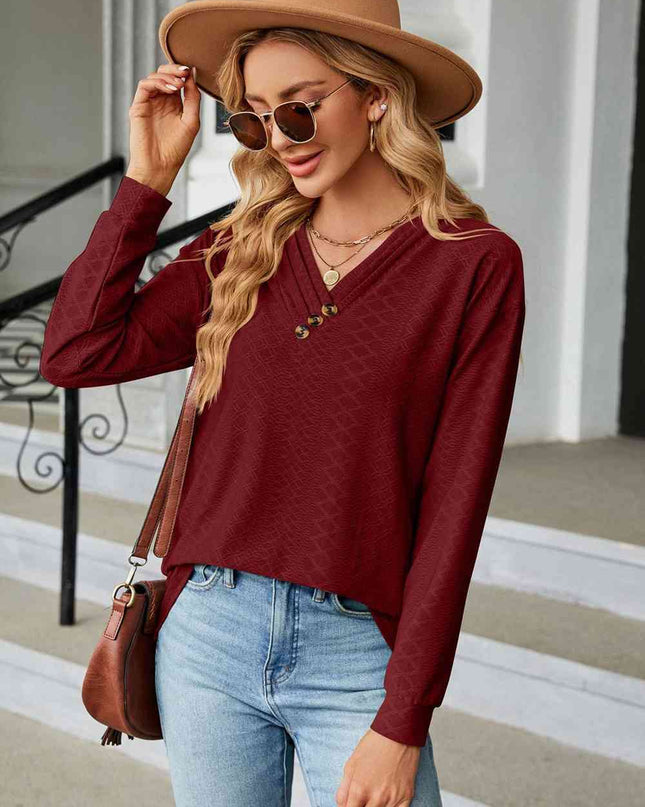 V-Neck Long Sleeve Blouse
