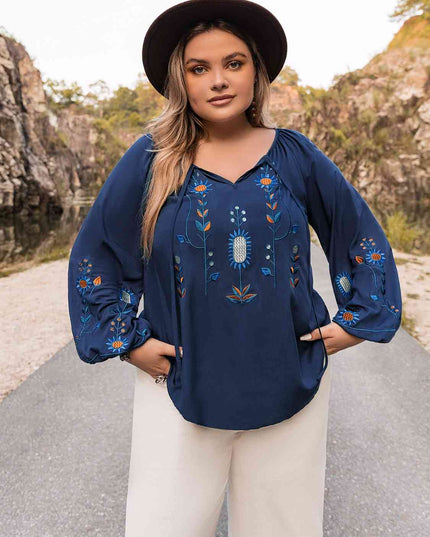 Plus Size Tie Neck Balloon Sleeve Top
