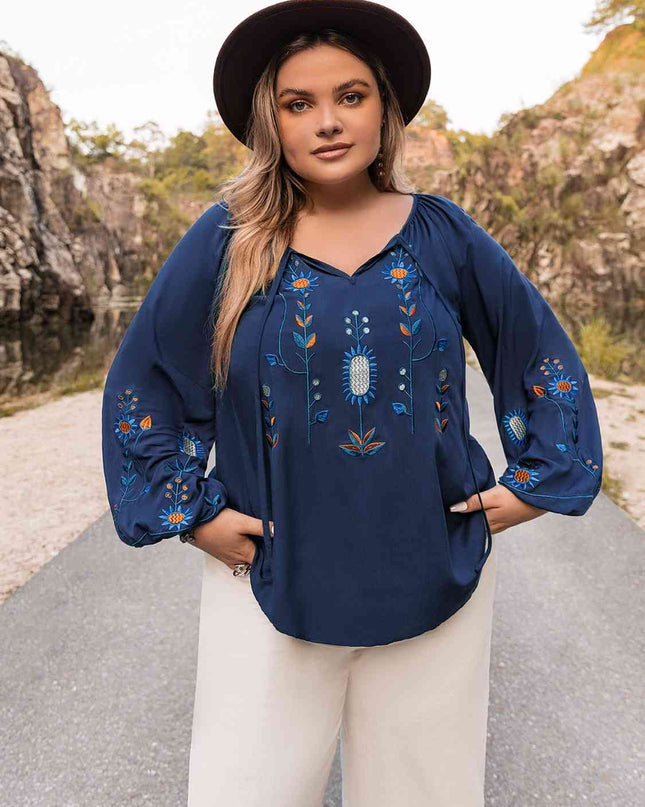 Plus Size Tie Neck Balloon Sleeve Top