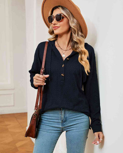Half-Button Dropped Shoulder Hoodie