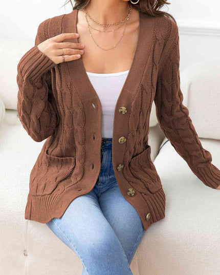Button Down Cable-Knit Cardigan