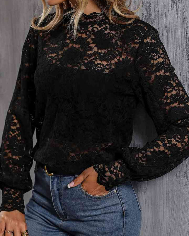 Mock Neck Lace Blouse