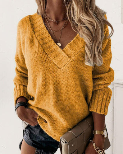 V-Neck Long Sleeve Knit Top
