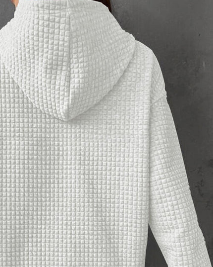 Full Size WHAT Graphic Waffle-Knit Long Sleeve Drawstring Hoodie