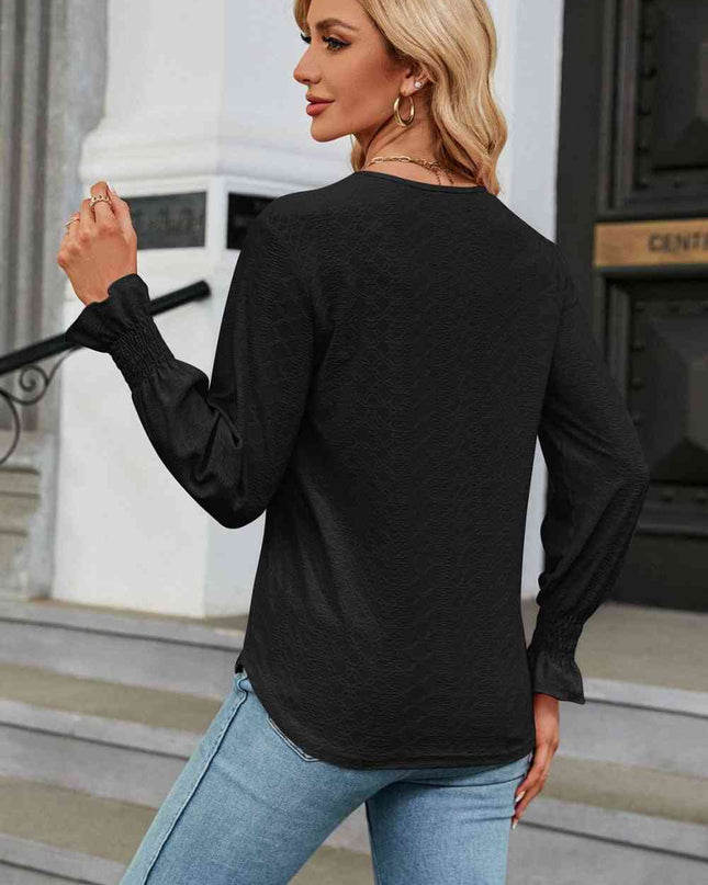 V-Neck Flounce Sleeve Blouse