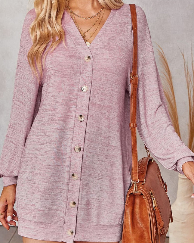 Buttoned V-Neck Long Sleeve Cardigans