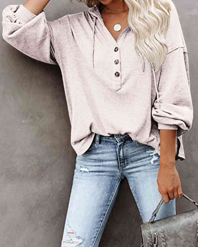 Buttoned Drop Shoulder Hoodie