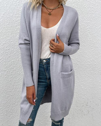 Open Front Long Sleeve Cardigan with Pockets