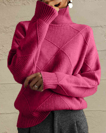 Geometric Turtleneck Long Sleeve Sweater