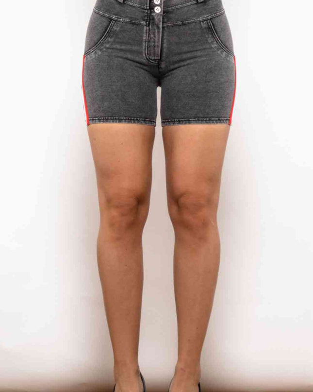 Full Size Side Stripe Buttoned Denim Shorts