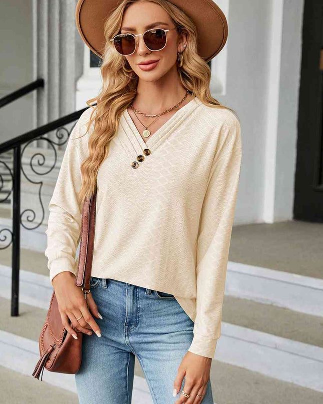 V-Neck Long Sleeve Blouse