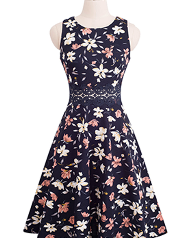 Printed Smocked Waist Sleeveless Dress