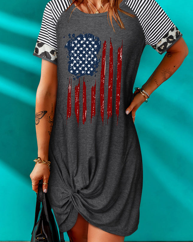 US Flag Graphic Twisted Raglan Sleeve Dress
