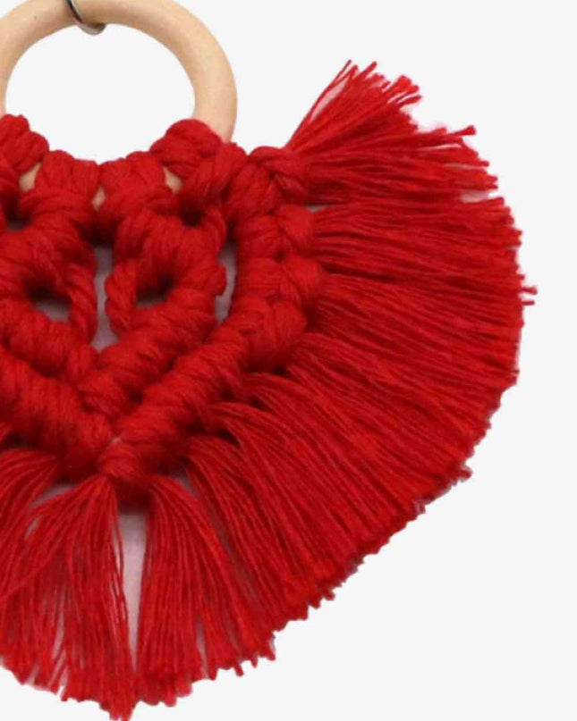 Assorted 4-Pack Heart-Shaped Macrame Fringe Keychain