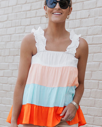 Color Block Ruffle Strap Tank