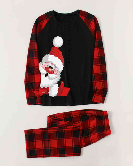 Santa Graphic Top and Plaid Pants Set