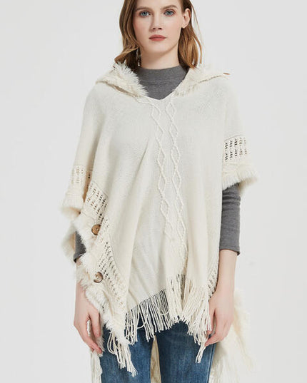 Fringe Hem Hooded Poncho