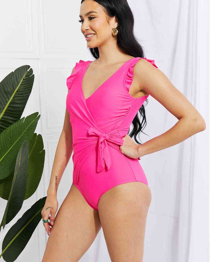 Marina West Swim Full Size Float On Ruffle Faux Wrap One-Piece in Pink