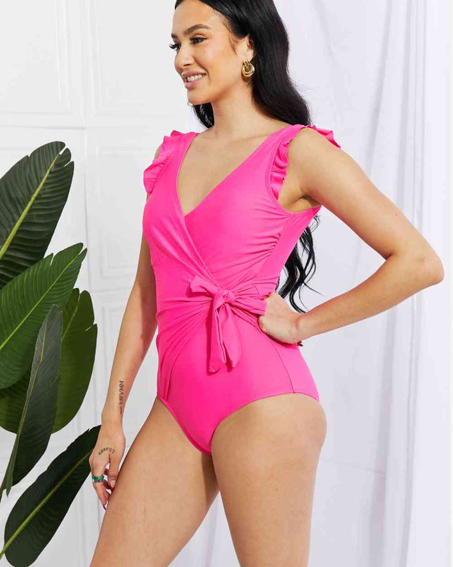 Marina West Swim Full Size Float On Ruffle Faux Wrap One-Piece in Pink