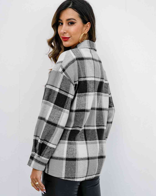 Plaid Button Up Collared Neck Jacket
