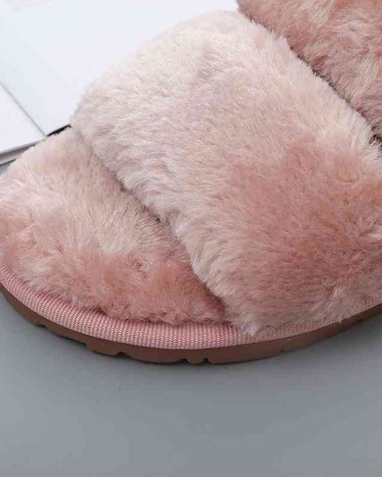 Faux Fur Open Toe Slippers