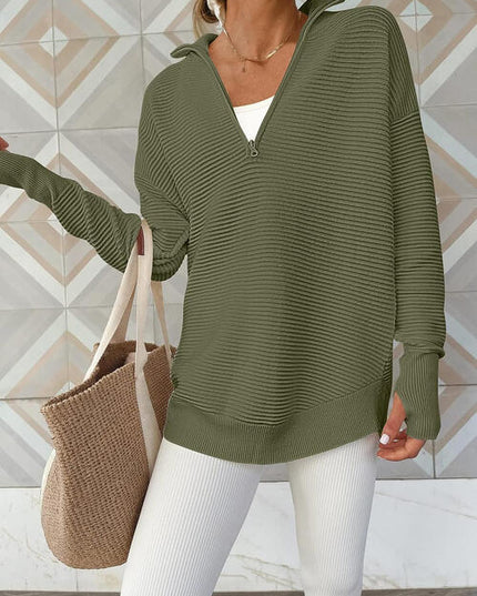 Half Zip Long Sleeve Knit Top