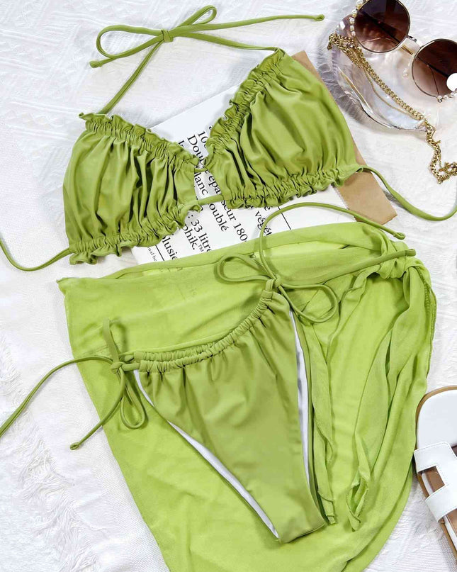 Frill Trill Halter Neck Three-Piece Swim Set
