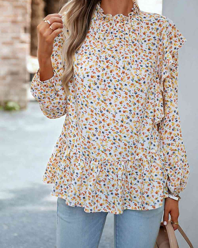 Ruffle Collar Long Sleeve Peplum Top