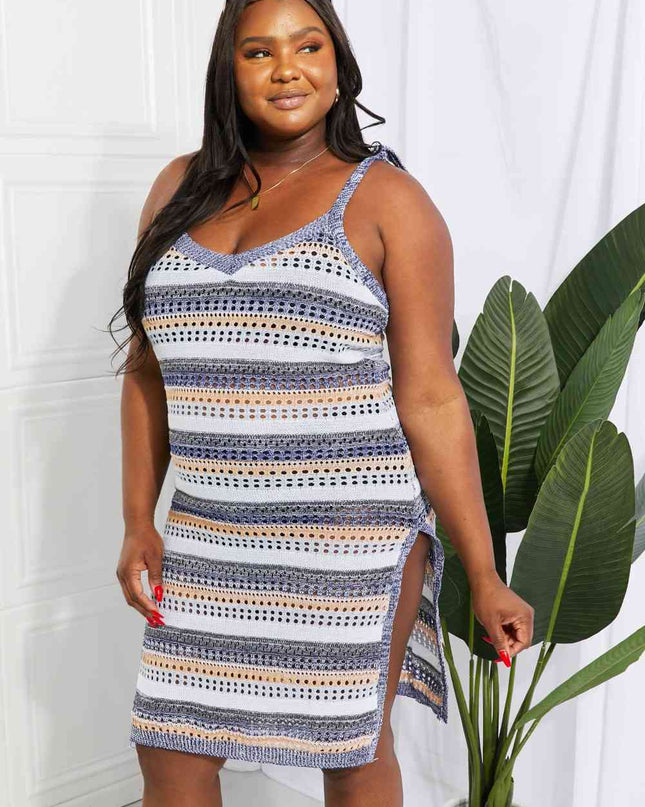 Striped Tie Shoulder Split Cover Up Dress