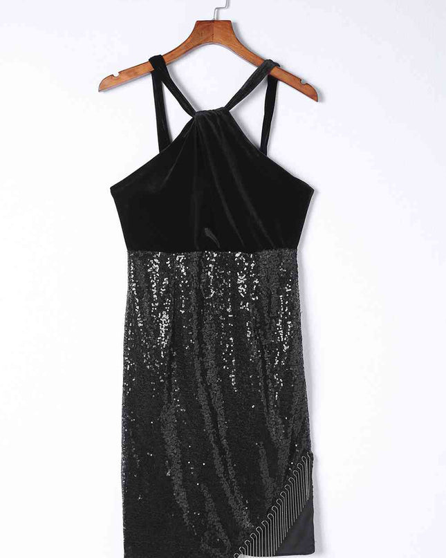 Sequin Fringe Detail Sleeveless Dress