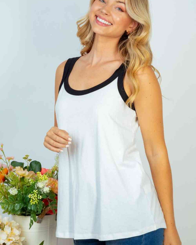 White Birch Beautiful Day Full Size Contrast Trim Sleeveless Top