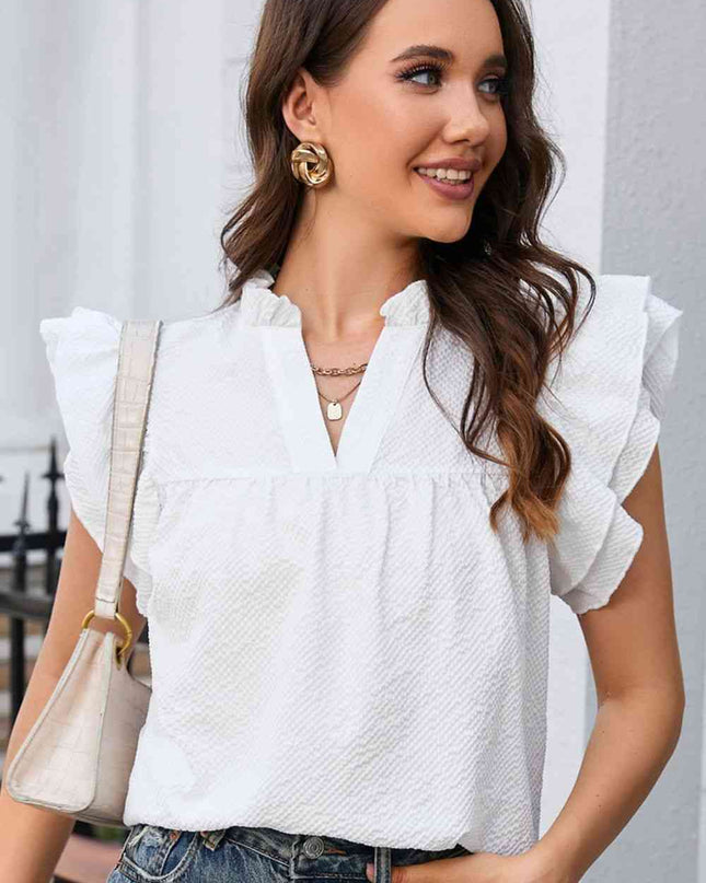 Notched Neck Butterfly Sleeve Blouse