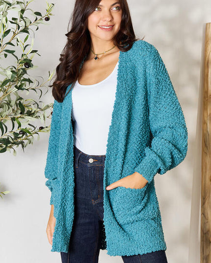 Zenana Falling For You Full Size Open Front Cardigan with Pockets