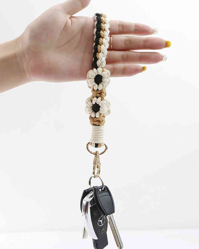 Flower Shape Wristlet Zinc Alloy Closure Macrame Key Chain