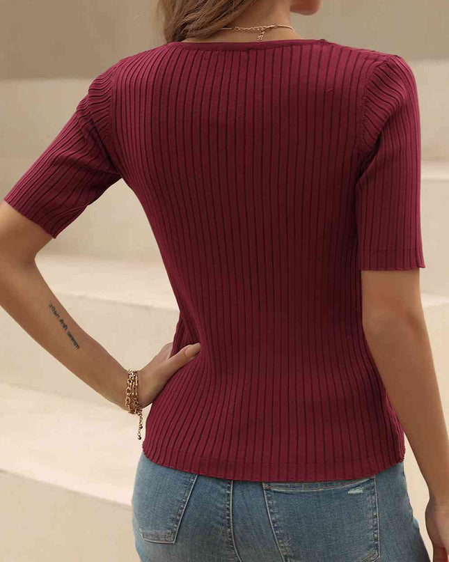 V-Neck Short Sleeve Knit Top
