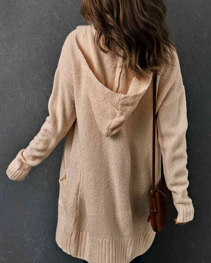 Open Front Hooded Cardigan with Pockets