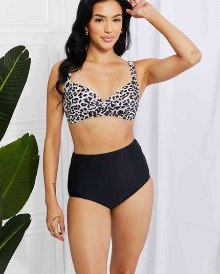 Marina West Swim Take A Dip Twist High-Rise Bikini in Leopard