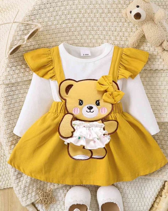 Bow Tie Skirt Bear Detail Round Neck Dress